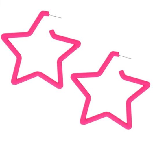 E1846 Hot Pink Star Hoop Earrings - Iris Fashion Jewelry