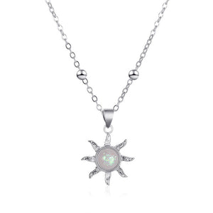 N1575 Silver Opal Gem Sun Necklace FREE Earrings - Iris Fashion Jewelry
