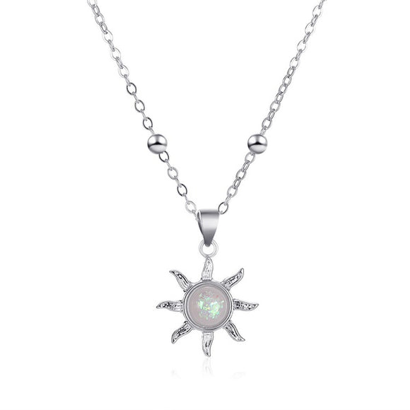 N1575 Silver Opal Gem Sun Necklace FREE Earrings - Iris Fashion Jewelry