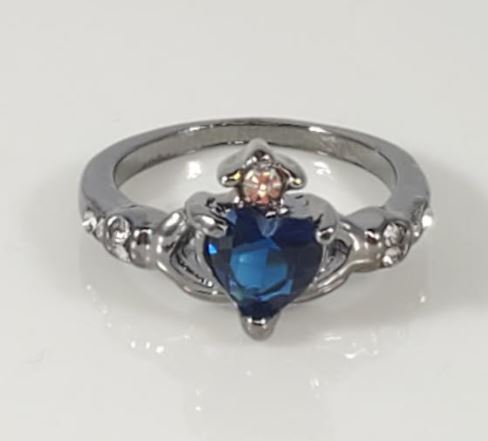 R07 Gun Metal Blue Heart Gemstone Ring - Iris Fashion Jewelry