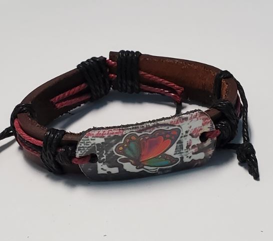 B56 Colorful Butterfly Red Cord Leather Bracelet - Iris Fashion Jewelry