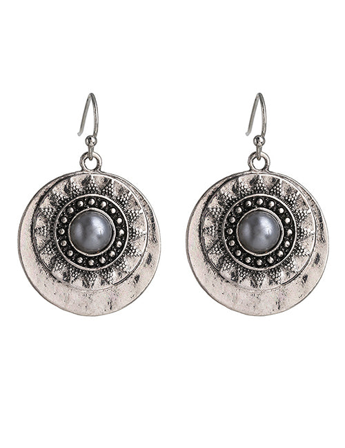 E1934 Silver Antique Round Earrings - Iris Fashion Jewelry