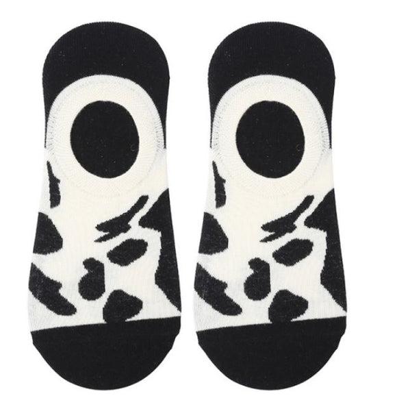 SF1250 Black & White Cow Print Low Cut Socks - Iris Fashion Jewelry