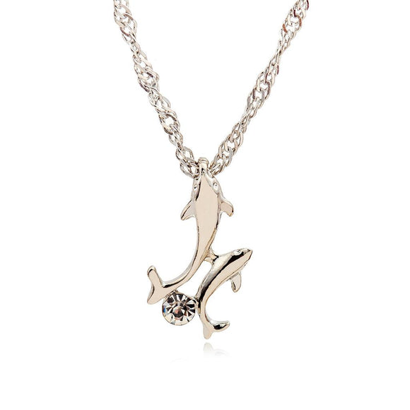 L294 Silver Dolphins with Rhinestone Necklace FREE EARRINGS - Iris Fashion Jewelry