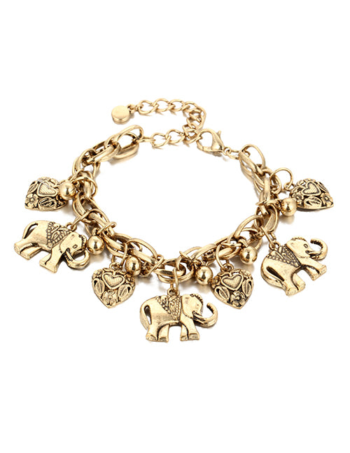 B1206 Gold Elephant Heart Charm Bracelet - Iris Fashion Jewelry