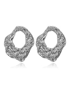 E526 Silver Crinkle Irregular Round Post Back Earrings - Iris Fashion Jewelry