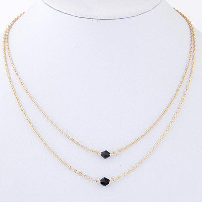 N412 Gold Double Chain Black Bead Necklace with FREE Earrings - Iris Fashion Jewelry