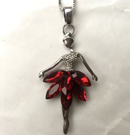 N1295 Gun Metal Ballerina with Red Gemstones Necklace with FREE Earrings - Iris Fashion Jewelry