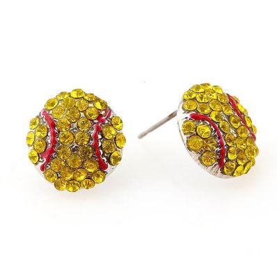 E461 Softball Gemstone Stud Earrings - Iris Fashion Jewelry