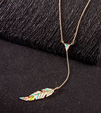 N1365 Gold Leaf Multi Color with Rhinestones Necklace with FREE Earrings - Iris Fashion Jewelry