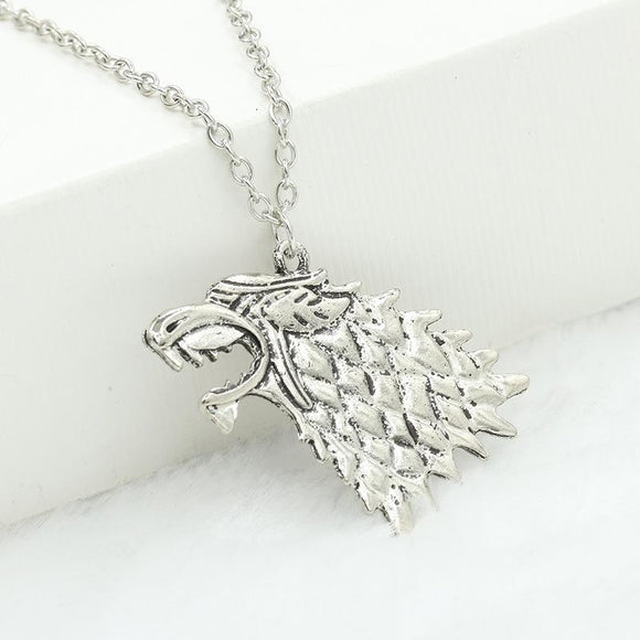 N1393 Silver Wolf Head Necklace with FREE Earrings - Iris Fashion Jewelry