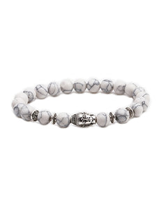 B1187 White Crackle Stone Buddha Head Bracelet - Iris Fashion Jewelry