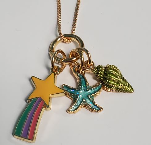 L175 Gold Shooting Star Shell Starfish Charm Necklace FREE EARRINGS - Iris Fashion Jewelry