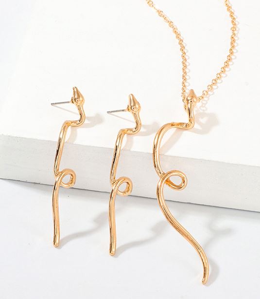 N409 Gold Snake Necklace with FREE Earrings - Iris Fashion Jewelry
