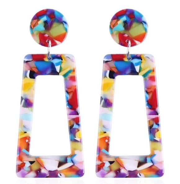 E1909 Multi Color Rectangle Acrylic Earrings - Iris Fashion Jewelry