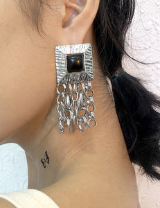 E1892 Silver Square Chain Tassel Earrings - Iris Fashion Jewelry