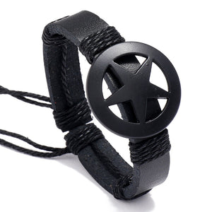 B1178 Star Black Leather Bracelet - Iris Fashion Jewelry