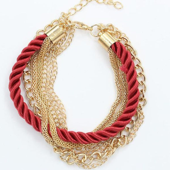 B699 Gold Multi Layer Red Rope Chain Bracelet - Iris Fashion Jewelry