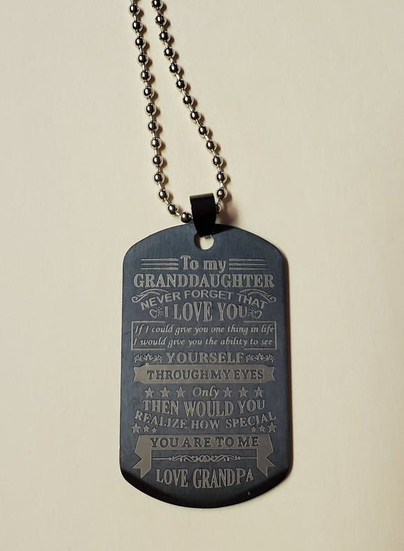 *N1441 Black To My Granddaughter From Grandpa Dog Tag Necklace - Iris Fashion Jewelry