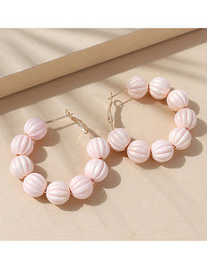 E711 Pale Pink Shimmer Bead Hoop Earrings - Iris Fashion Jewelry