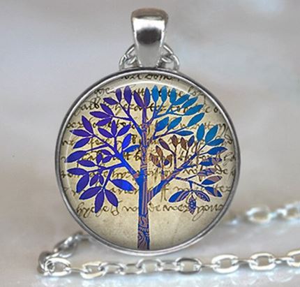 N254 Silver Blue Leaves Tree Necklace with FREE Earrings - Iris Fashion Jewelry
