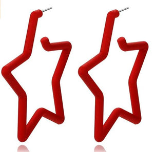 E1928 Red Star Hoop Earrings - Iris Fashion Jewelry