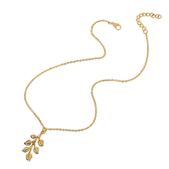 *N1367 Gold Leaf Necklace with FREE Earrings - Iris Fashion Jewelry