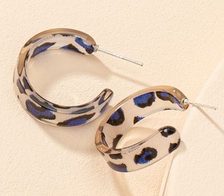 E1895 Blue Leopard Acrylic Hoop Earrings - Iris Fashion Jewelry