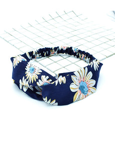 H285 Navy Blue Floral Pattern Cloth Hair Band - Iris Fashion Jewelry