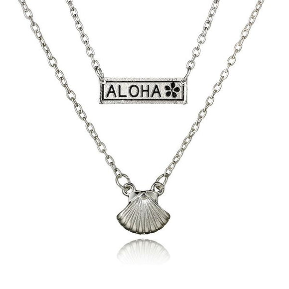 N1417 Silver Aloha Sea Shell Necklace with FREE Earrings - Iris Fashion Jewelry