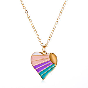 L516 Gold Pastel Colors Heart Necklace FREE Earrings - Iris Fashion Jewelry
