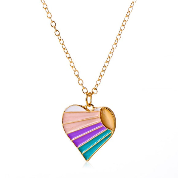 L516 Gold Pastel Colors Heart Necklace FREE Earrings - Iris Fashion Jewelry