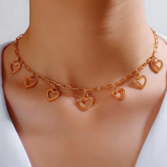 N916 Gold Chain Link Heart Necklace with FREE Earrings - Iris Fashion Jewelry