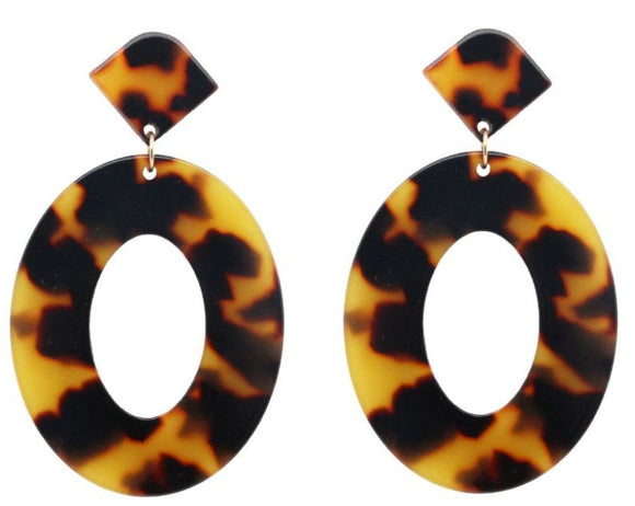 E1910 Leopard Print Oval Acrylic Earrings - Iris Fashion Jewelry