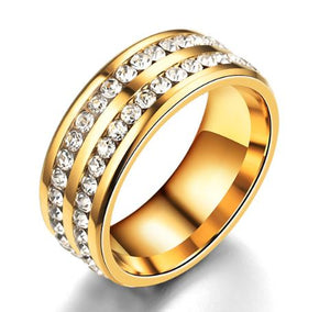 R423 Gold & Diamonds Double Row Ring - Iris Fashion Jewelry