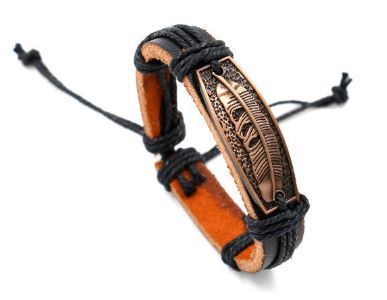 *B588  Black Leather Copper Leaf Bracelet - Iris Fashion Jewelry