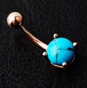 P67 Gold & Turquoise Marble Pattern Gem Belly Button Ring - Iris Fashion Jewelry