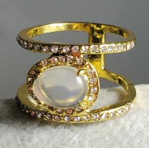 R202 Gold Opal Gem Rhinestone Ring - Iris Fashion Jewelry