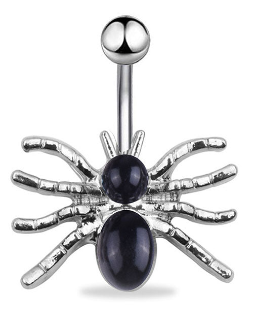 P96 Silver Black Spider Belly Button Ring - Iris Fashion Jewelry