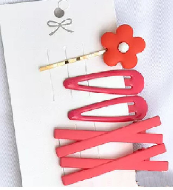 H206 Hot Pink Flower Hair Clip Set of 5 - Iris Fashion Jewelry