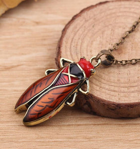 AZ741 Bronze Red Insect Cicada Necklace with FREE EARRINGS