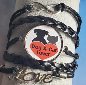 B144 Black Dog & Cat Lover Layer Leather Bracelet - Iris Fashion Jewelry