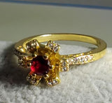 R630 Gold Red Gem Rhinestone Ring - Iris Fashion Jewelry