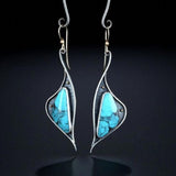 E533 Silver Gold Accent Turquoise Crackle Stone Earrings - Iris Fashion Jewelry