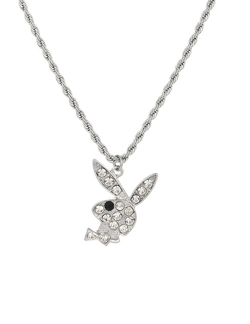 N571 Silver Crystal Rhinestone Bunny Rabbit Necklace with FREE Earrings - Iris Fashion Jewelry