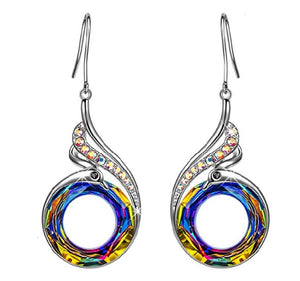 E899 Silver Iridescent Gem Peacock Earrings - Iris Fashion Jewelry