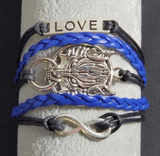 AZ657 Blue & Black Love Wolf Infinity Leather Layer Bracelet