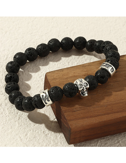 B1245 Black Lava Stone Skull Bracelet - Iris Fashion Jewelry