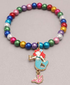 L238 Multi Color Beads Mermaid Pearl & Rhinestone Bracelet