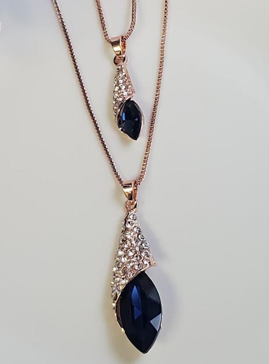 AZ604 Rose Gold Blue Gemstone Necklace with FREE EARRINGS